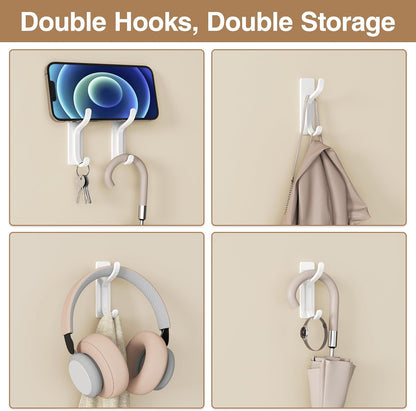 Adhesive Wall Hooks for Towel/Coat,13Lb Strong Stick-On Hooks, White 4 Pack
