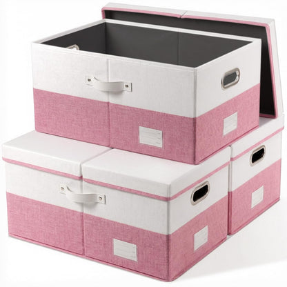 PRANDOM Large Collapsible Storage Bins with Lids [3-Pack] Linen/Cotton Blend Foldable Storage Boxes Organizer Containers Baskets Cube with Cover for Home Bedroom Closet Office Nursery(17.7x11.8x11.8)