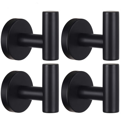 Towel Hooks Bathroom Coat Robe Wall Hook Heavy Duty Door Hanger Towel Robe Clothes Cabinet Closet Sponges Rack for Bathroom Bedroom Kitchen Hotel Pool 4 Packs Black(Drilling Installation)