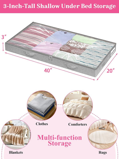 3-in Low Profile Under Bed Storage, No Structure, 2-Pack, Gray