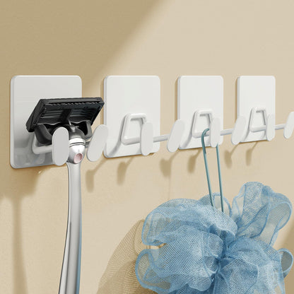 Adhesive Shower Hooks for Inside - Extra Sticky Stainless, Razor Holder Shower Accessories, Wall Mounted Self-Adhesive Double Hooks for Razor, Loofah, Towel, Shaver, Coat, Key, Matt Black, 4-Pack