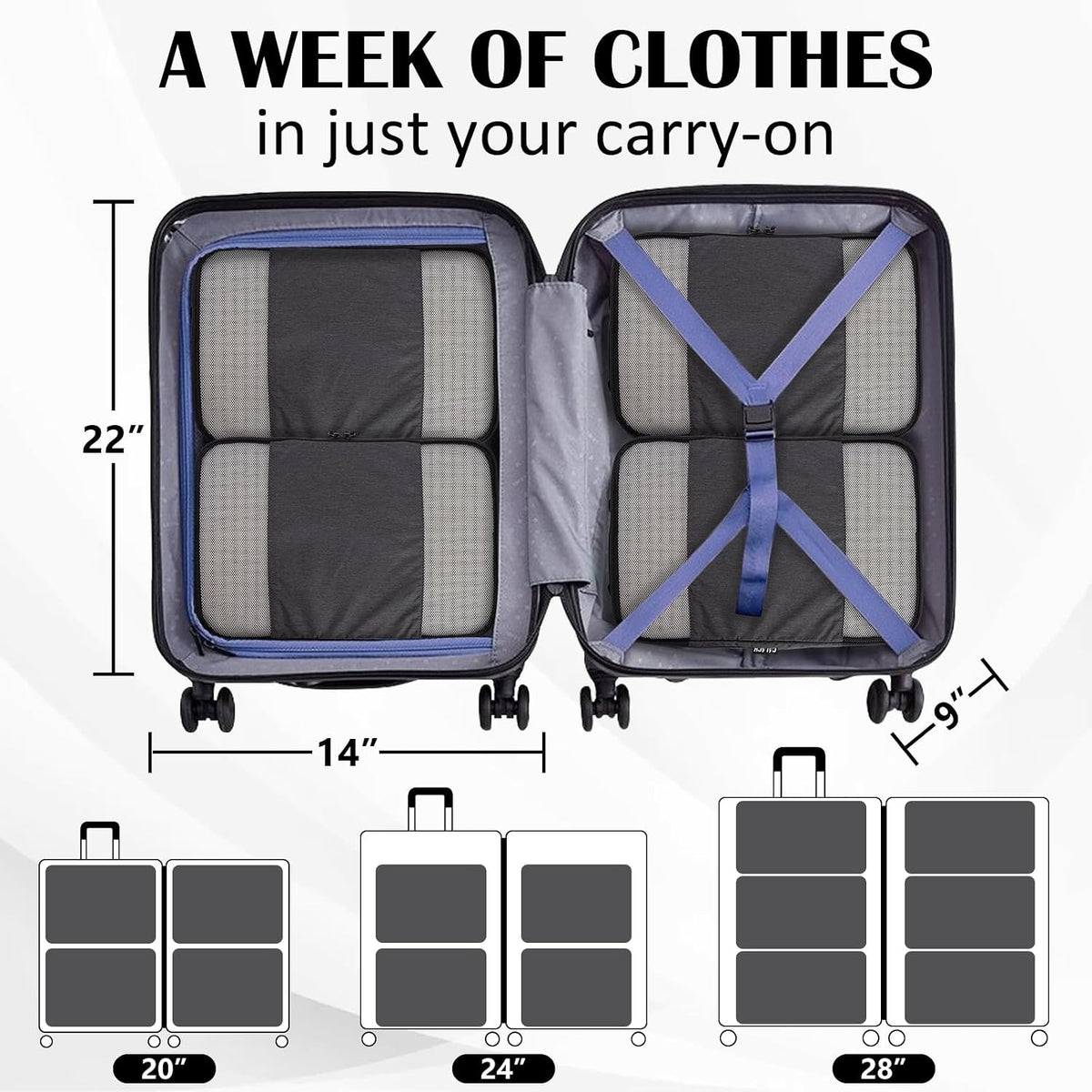 Compression Packing Cubes for Travel Packing Organizers, Mesh Black, XL