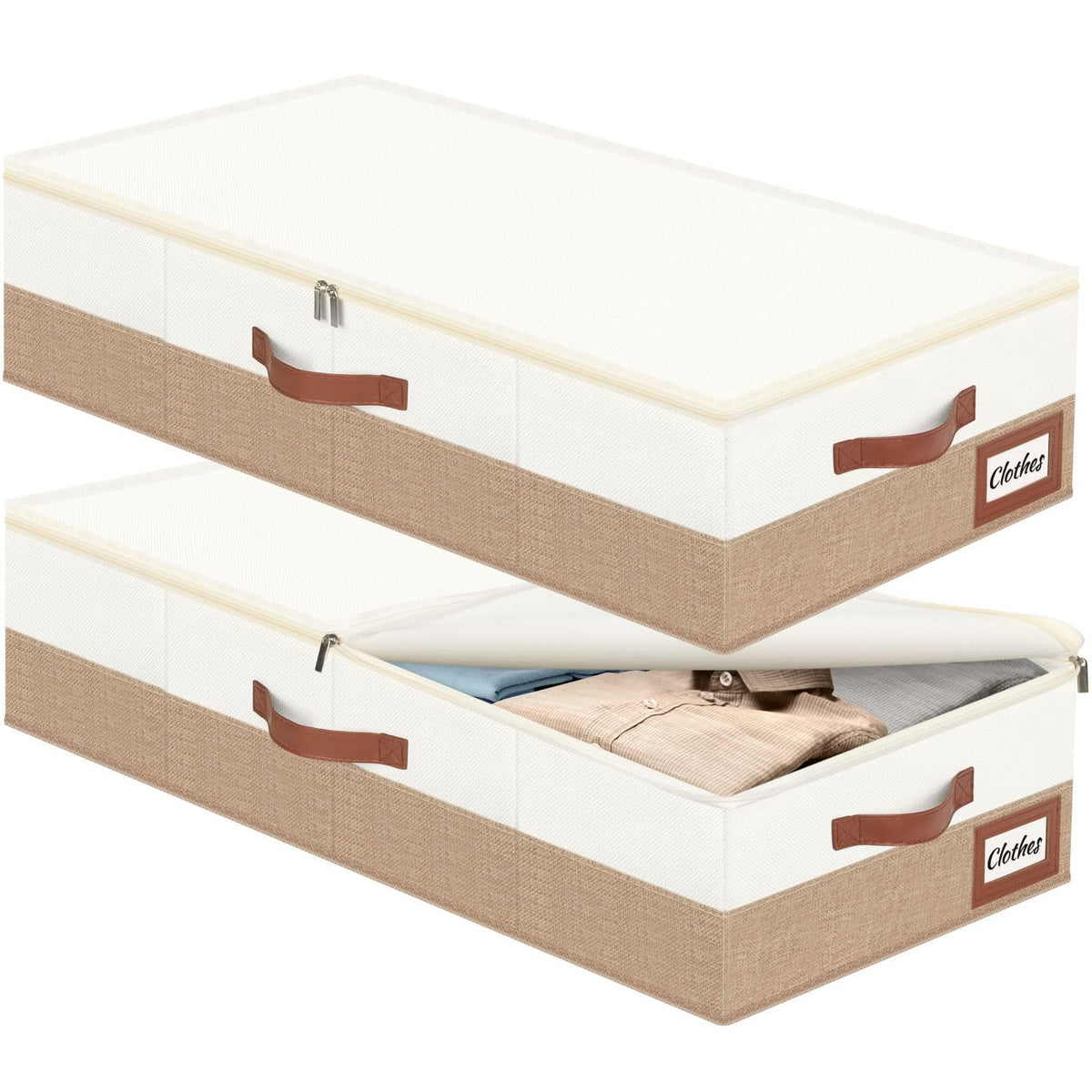 Under Bed Storage Container Bins 2 Pack, 4 Inch Thin Low Profile Underbed Clothes Storage Organizer for Dorm & Home, Use for Blanket and Toy Storage Box W/ Sturdy Bottom/Sides, Foldable Thick Fabric