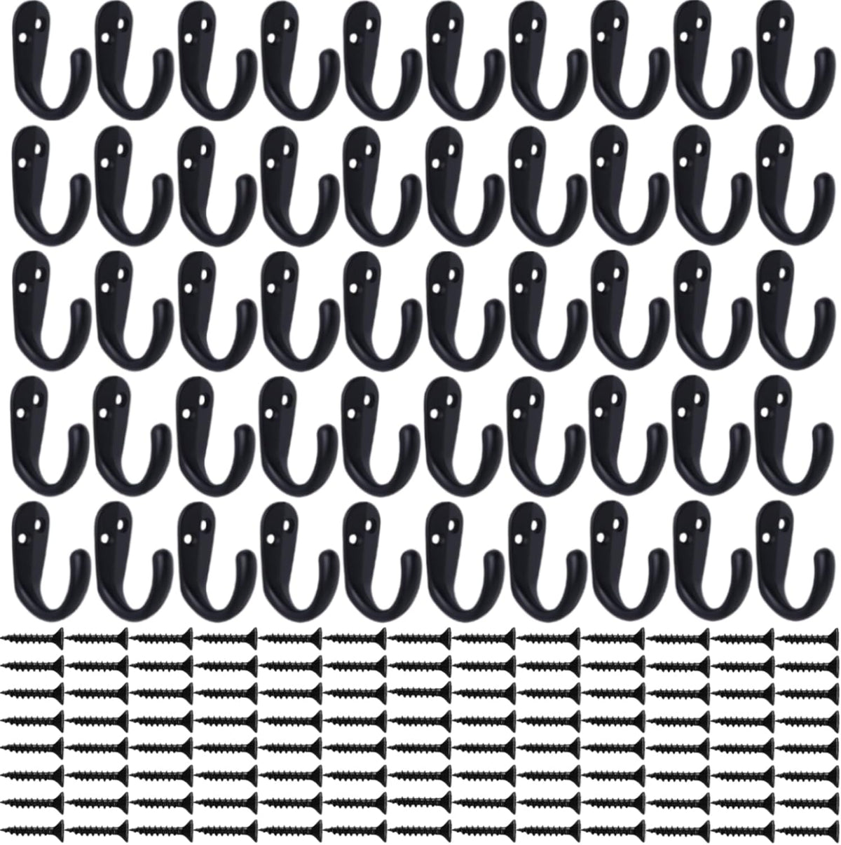 IBosins 50PCS Coat Hooks Wall Mounted Black Single Prong Robe Hook