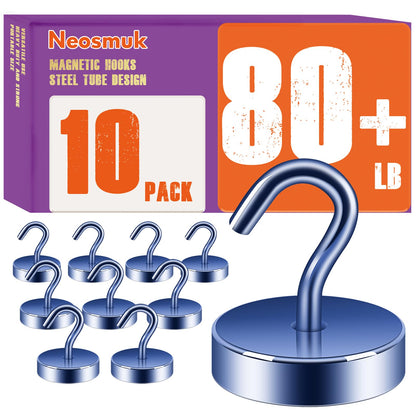 Neosmuk Magnetic Hooks Steel Tube Design for Cruise,80lb+ Black,10 Pack