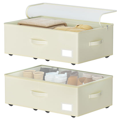 EE-RoomWorld Under Bed Storage with Wheels, No Assemble Required 5.5 inches height beige under bed storage bins,Low Profile Rolling Underbed Shoe Storage containers，dorm underbed storage drawers