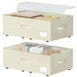 EE-RoomWorld Under Bed Storage with Wheels, No Assemble Required 5.5 inches height beige under bed storage bins,Low Profile Rolling Underbed Shoe Storage containers，dorm underbed storage drawers