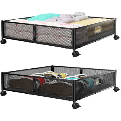 PHINOX Under Bed Storage Container with wheels,Patterned,Metal,2 Pack,Black
