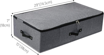 Under Bed Storage Bins with Lids, Closet Organizers, Foldable Under-bed Storage Baskets for Sheets, Clothes, Quilts, Sweaters, Wrapping Paper, 29x15x7inch, Black Gray, 2PCS