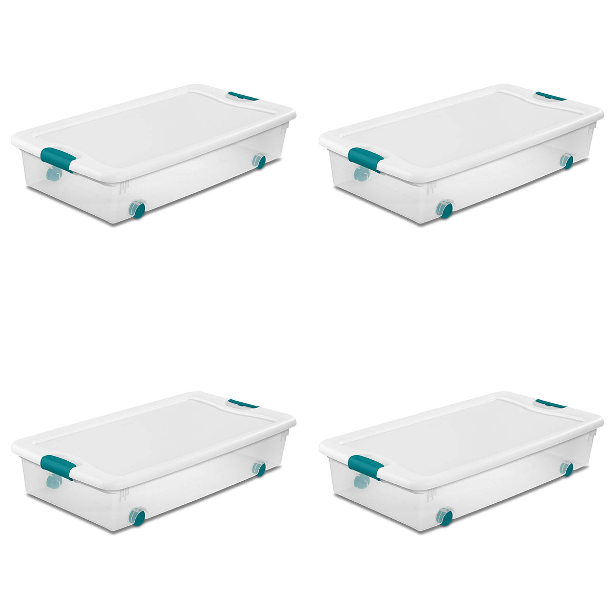 Sterilite Wheeled Latching Box w/ Lids for Home & Office, 56 Quart, 4-Pack