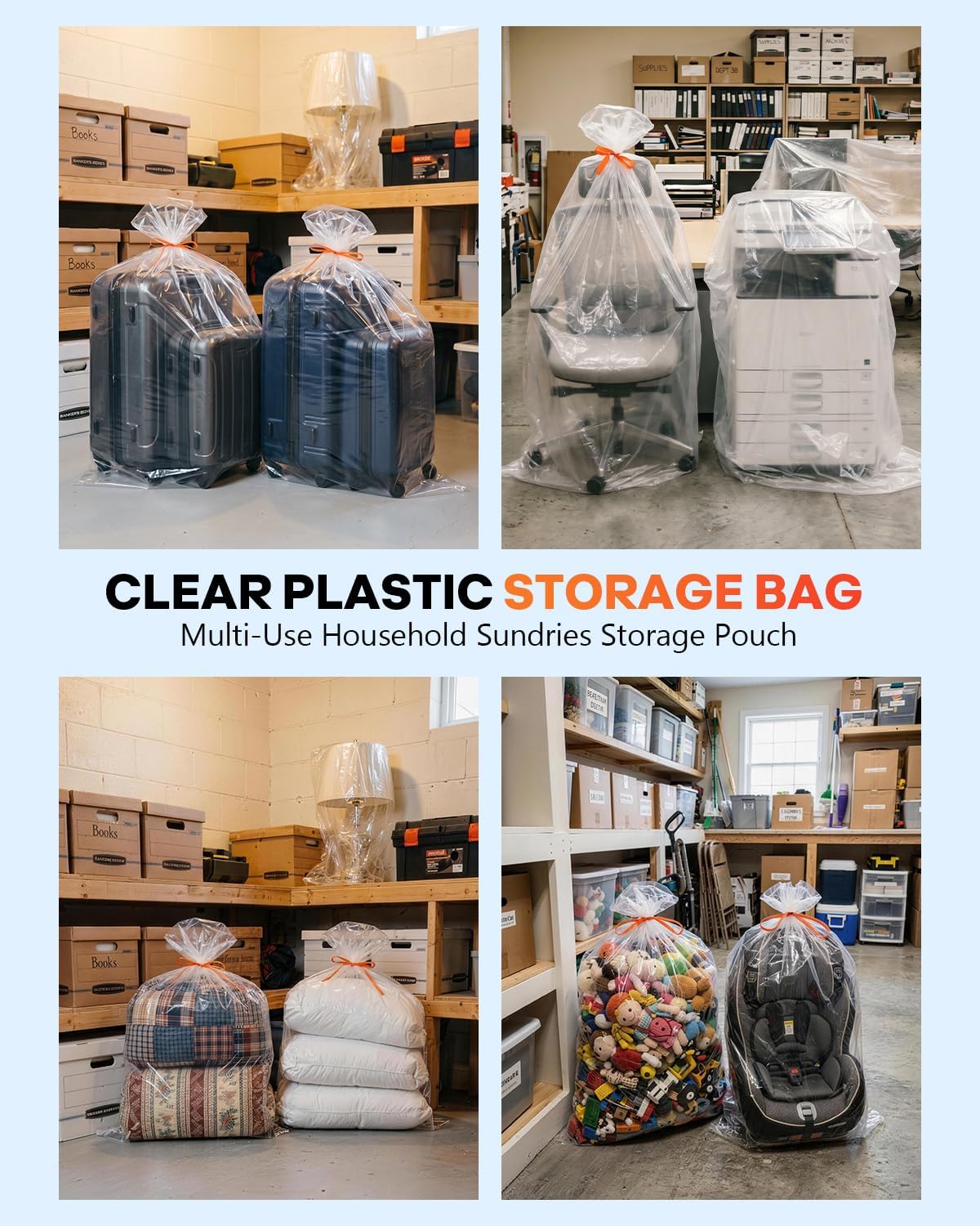 45x65 Inch Extra Large Clear Plastic Storage Bag for Luggage Cover, 8 Pack