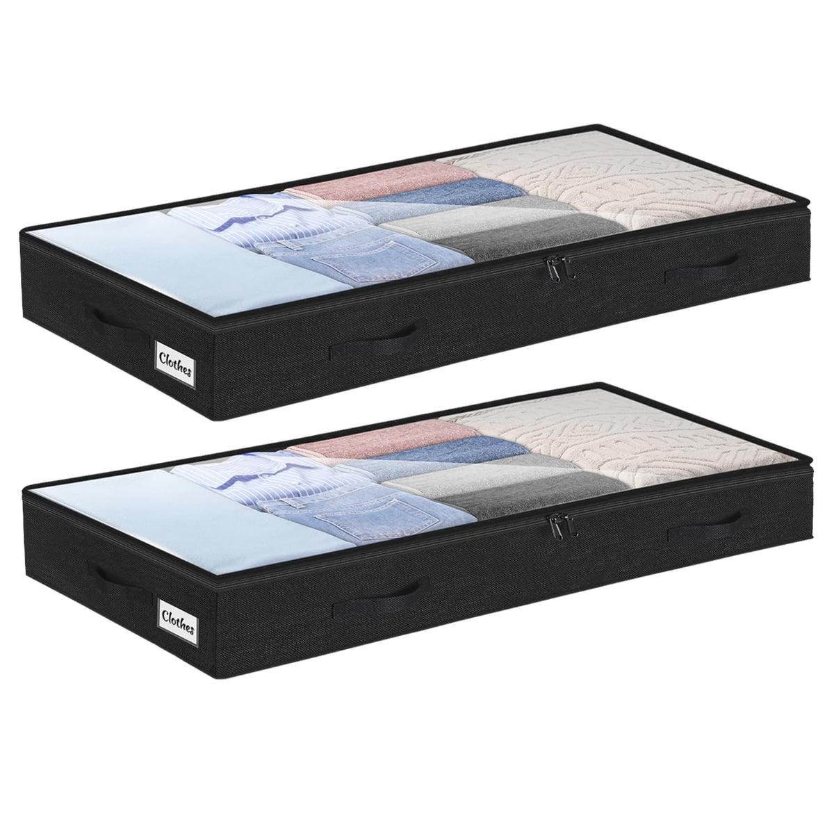 Under Bed Storage Container Bins 2 Pack, 4.5 Inch Slim Low Profile Underbed Clothes Storage Organizer for Dorm & Home, Use for Blanket and Toy Storage Box W/ Sturdy Bottom/Sides, Foldable Thick Fabric