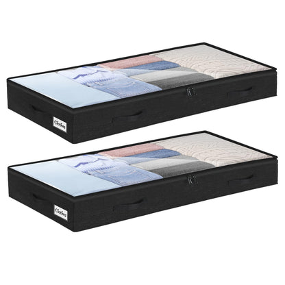 Under Bed Storage Container Bins 2 Pack, 4 Inch Thin Low Profile Underbed Clothes Storage Organizer for Dorm & Home, Use for Blanket and Toy Storage Box W/ Sturdy Bottom/Sides, Foldable Thick Fabric