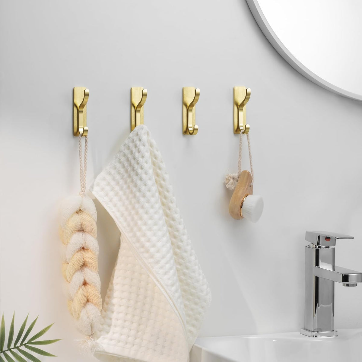 Adhesive Wall Hooks for Towel/Coat,13Lb Strong Stick-On Hooks, Gold 6 Pack