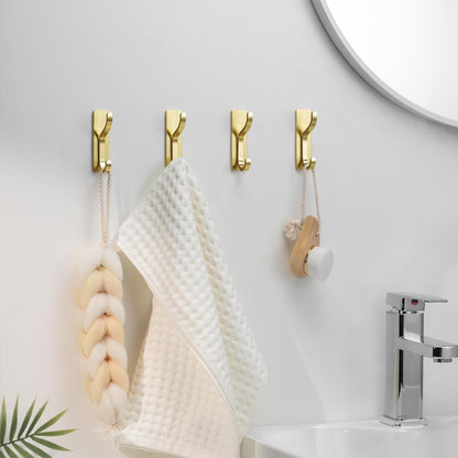 Adhesive Wall Hooks for Towel/Coat,13Lb Strong Stick-On Hooks, Gold 6 Pack