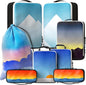 Well Traveled 8 pcs Compression Packing Bags Cubes Set with HybridMax Double-Capacity Design - Packing Cubes for Travel Compression to Maximize Limited Luggage Space, Black