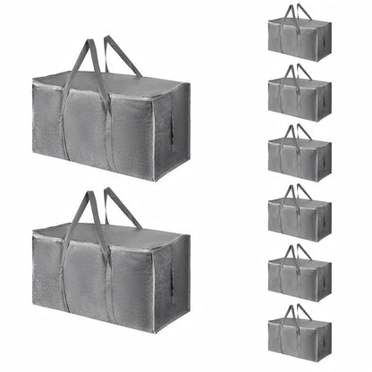 Moving Bags Extra Large 8 Pack - Heavy Duty Storage Totes with Wrap-Around Handles & Reinforced Zippers - Foldable Moving Box Alternative, Water-Resistant for Dorm, Closet & Under Bed Storage (Clear)