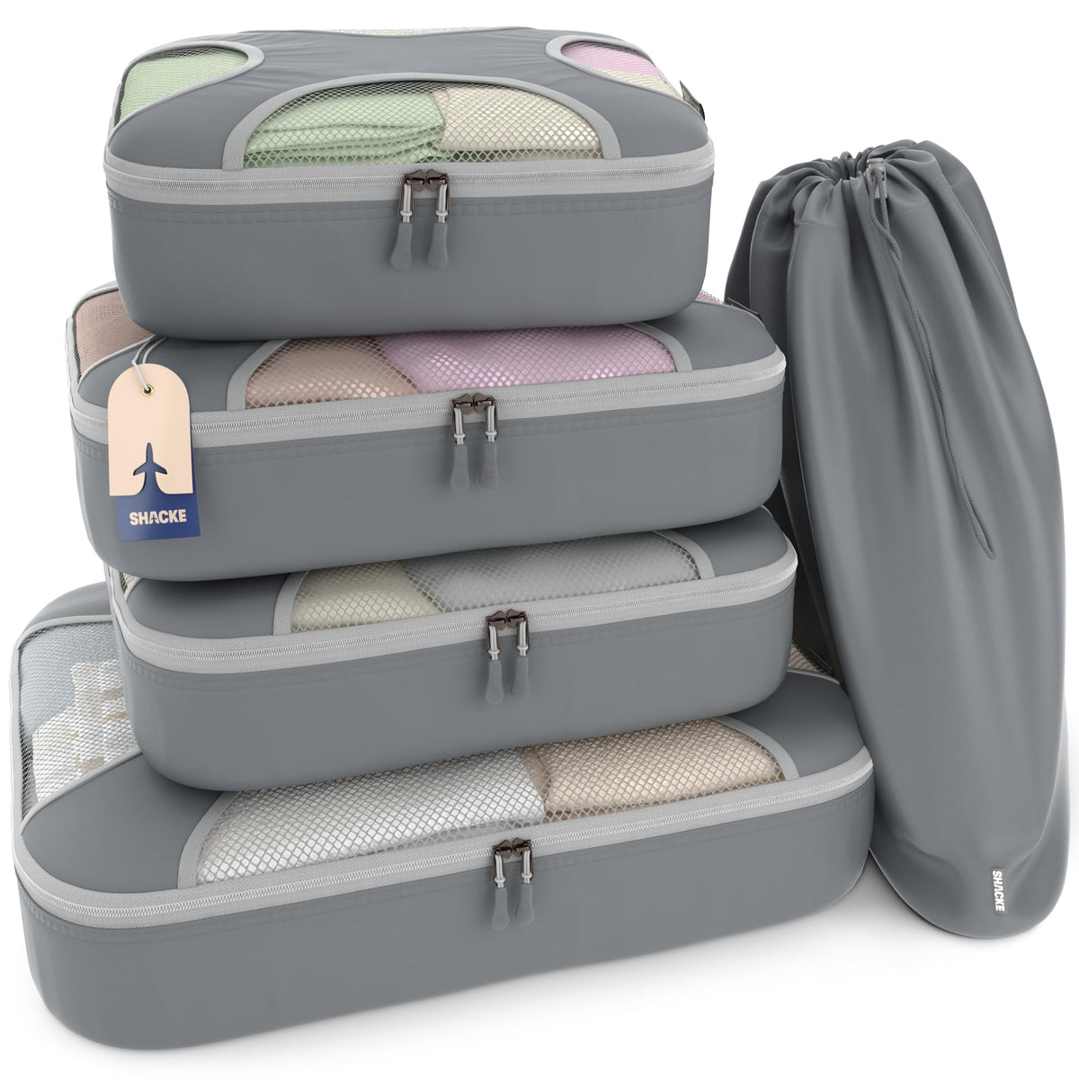 Shacke 5 Set Packing Cubes for Travel with Laundry Bag (Green Grass)