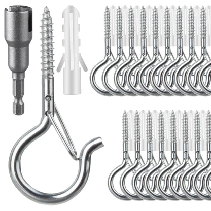 FSAH 36 PCS Q-Hanger Hooks with Safety Buckle, Windproof Screw Hooks