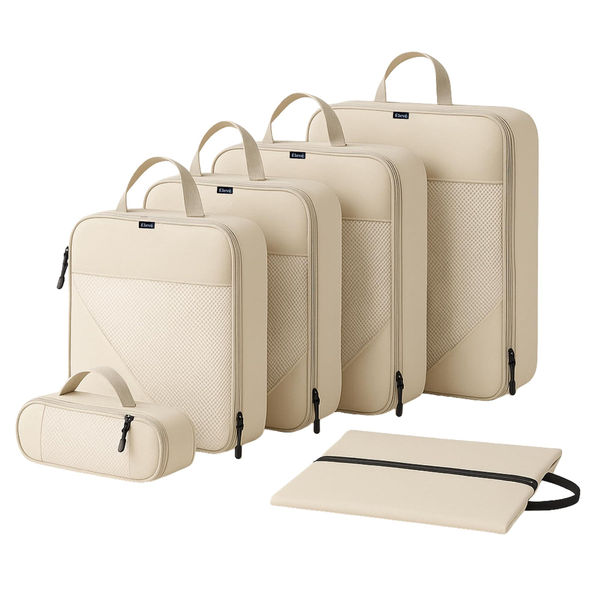 7Pc Packing Cubes for Travel & Storage, Zipper & Drawstring Bags Set, Black