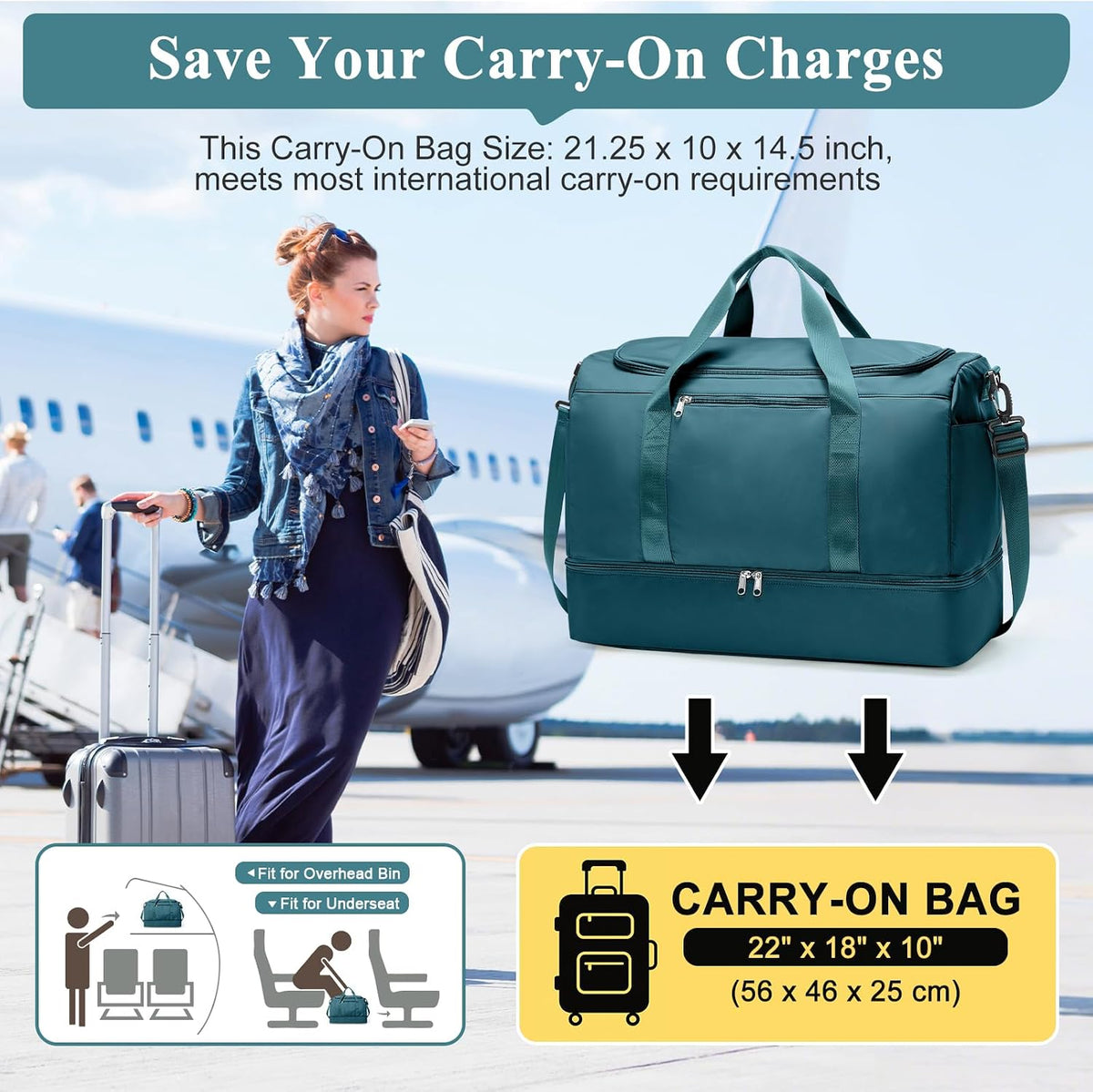 Extra Large Travel Duffel Bag, Carry-On Weekender Bags for Women Travel