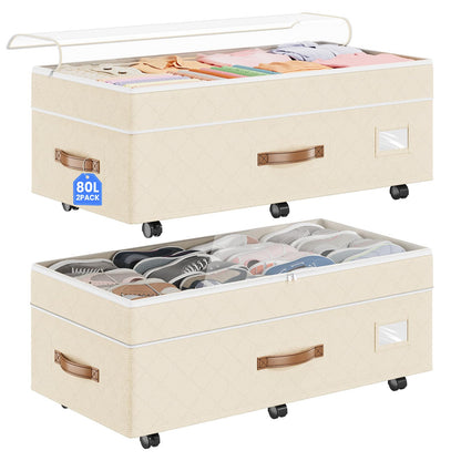 Budding Joy 80L 2 Pack Adjustable Under Bed Storage with Wheels