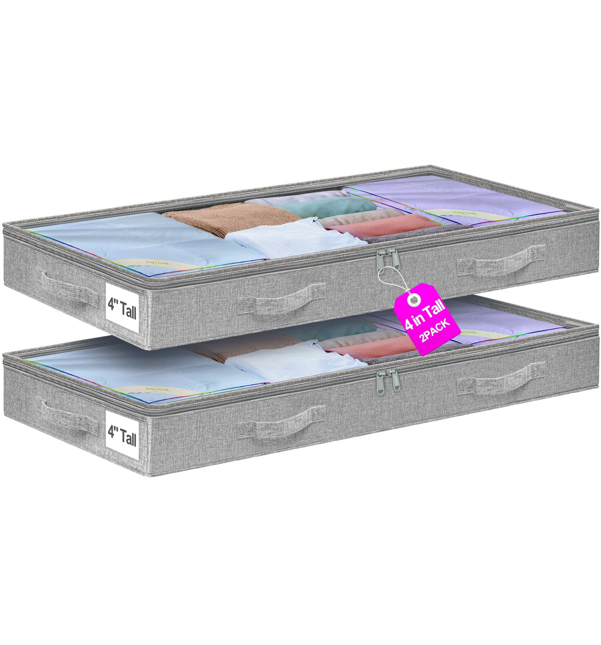 punemi 6 in Tall Under Bed Storage Containers with Lids, 2 Pack, Grey
