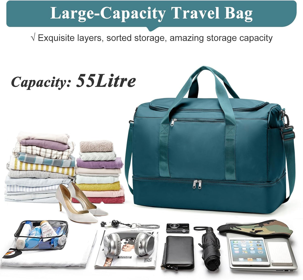 Extra Large Travel Duffel Bag, Carry-On Weekender Bags for Women Travel