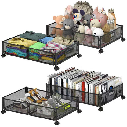 Under Bed Storage Containers,2 Pack Foldable Underbed Storage Containers with Handles and Wheels,Folding Bed Shoes Clothes Organizer,Easy Assembly Underbed Storage for Toy ,Bedding,Bedroom(Black)