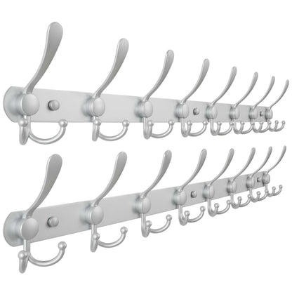 Dseap Coat Rack Wall Mounted - 5 Tri Hooks, Heavy Duty, Stainless Steel, Metal Coat Hook Rail for Coat Hat Towel Purse Robes Mudroom Bathroom Entryway (Black, 2 Packs)