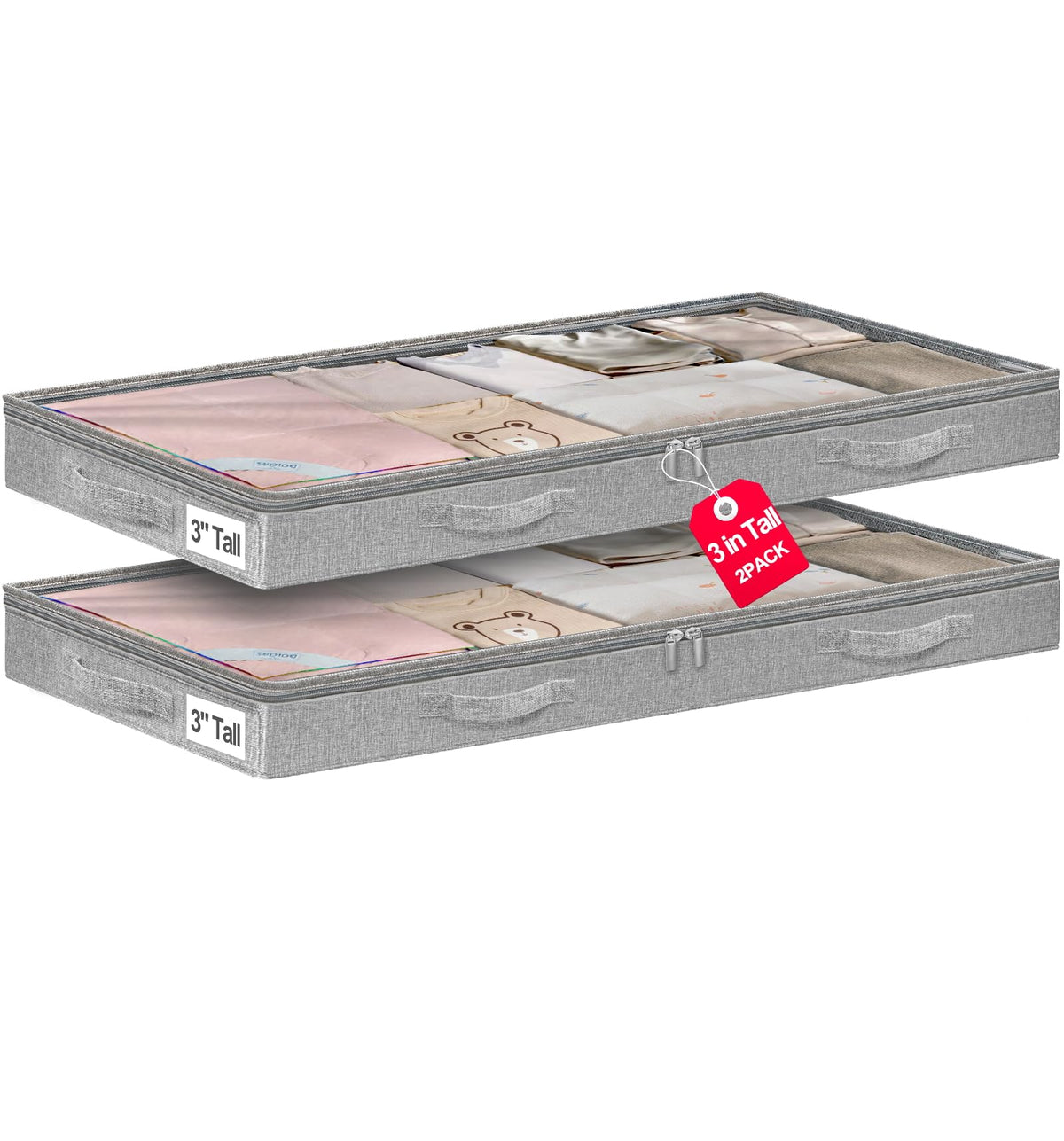 punemi 6.7 in Tall Sturdy Under Bed Storage Containers with Lid, 2Pack,Gray