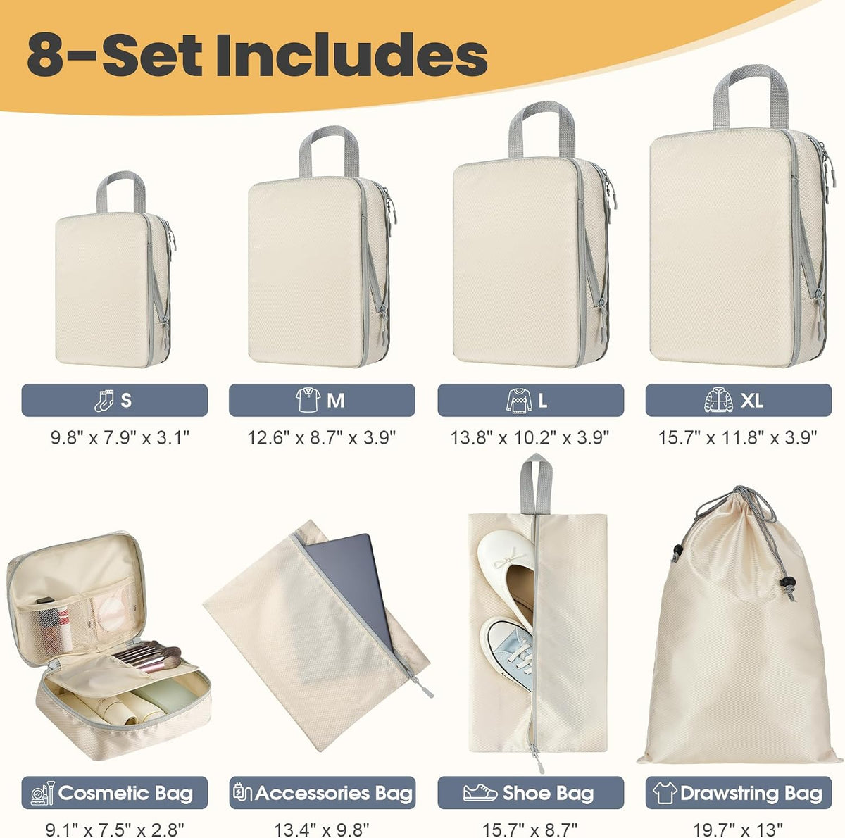 8-Set Compression Packing Cubes for Travel