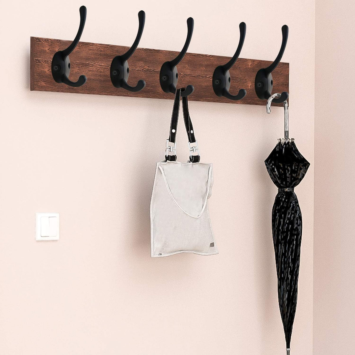 IBosins 32 Pack Black Double Coat Hooks Wall Mounted with 64 Screws