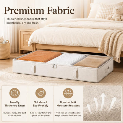 Vailando Side-Supported Under Bed Storage Containers, 6 Inches Tall 60L Underbed Storage Bins with Sturdy Handles and Sidewalls, Closet Organizer for Clothes, Blankets, Seasonal Items, Beige, 2-Pack