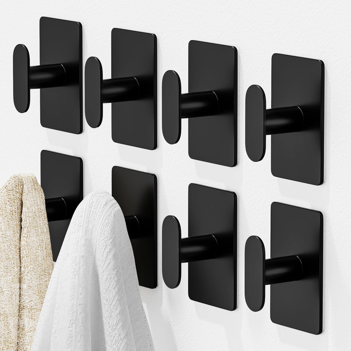 pickpiff Adhesive Towel Hooks: 20LB Extra Strong Wall Hanger, White 4 Pack