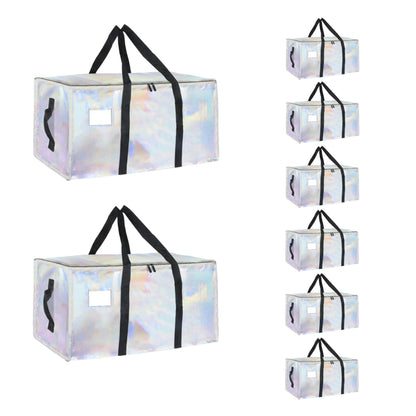 Moving Bags Extra Large 8 Pack - Heavy Duty Storage Totes with Wrap-Around Handles & Reinforced Zippers - Foldable Moving Box Alternative, Water-Resistant for Dorm, Closet & Under Bed Storage (Clear)
