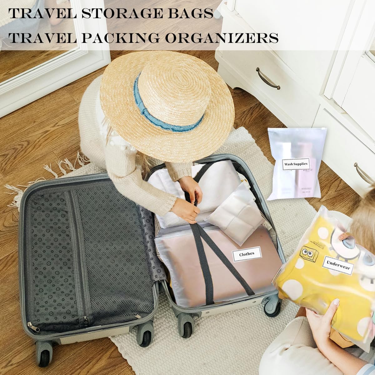 Belit 20 Pcs Travel Luggage Organizer Bags, 4 Sizes Packaging Bags for Clothing, Cosmetics, Toiletries, Reusable Plastic Zipper Bags for Hospital Bag, Travel Storage, Home Storage