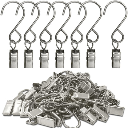 Stainless Steel S Hooks Curtain Clips, 50 Pack Hanging Party Lights Clips Hangers Gutter Photo, Art Craft Display, 2.4 Inch Long, Black