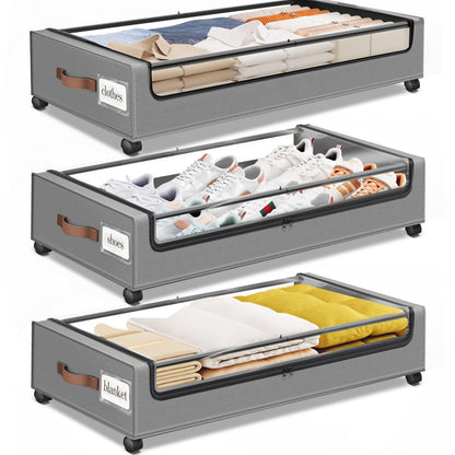 Under Bed Storage with Wheels 2Pack Storage Containers with Clear Window