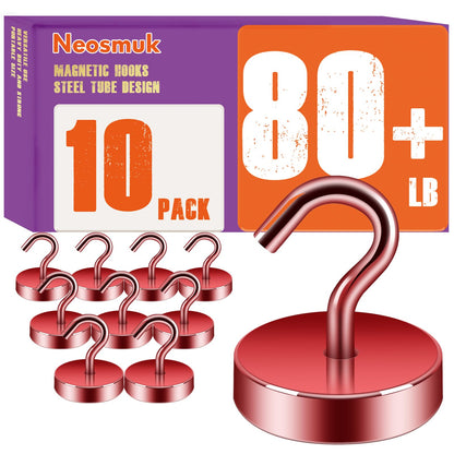 Neosmuk Magnetic Hooks Steel Tube Design for Cruise,80lb+ Black,10 Pack