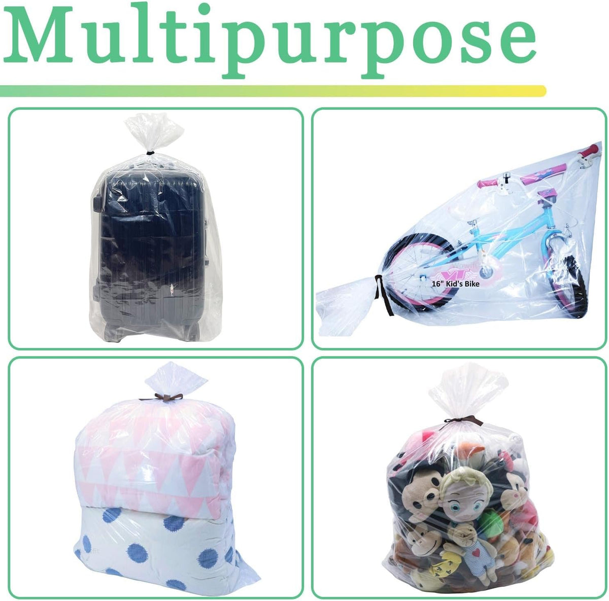 4 Pcs Large Clear Plastic Bags, 40" x 60" Dustproof Large Storage Bags, Moistureproof Giant Extra Luggage Storage Bags for Luggage, Suitcase,Furniture(Include 4 Ribbons)