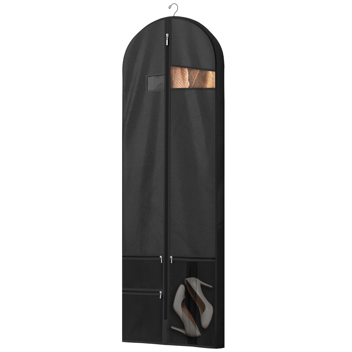 Lazebox 43" Travel Garment Bag with Accessories Zipper Pocket, Heavy Duty Suit Bag for Suits, Tuxedos, Dresses, Coats, Black, 1 pack