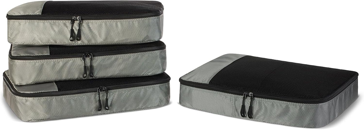 Amazon Essentials 4-Piece Packing Cubes Travel Accessories Set, Luggage Organizer, Suitcase Organizer with Double Zipper, Mesh Top, Space-Saving, Large, Gray (Previously Amazon Basics)