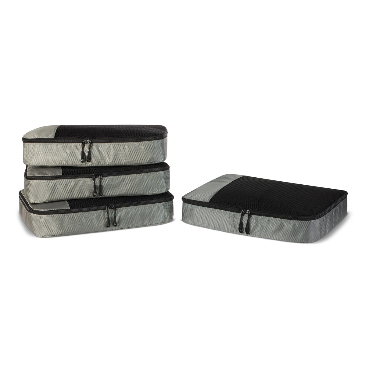 Amazon Essentials 4-Piece Packing Cubes Travel Accessories Set, Luggage Organizer, Suitcase Organizer with Double Zipper, Mesh Top, Space-Saving, Large, Gray (Previously Amazon Basics)