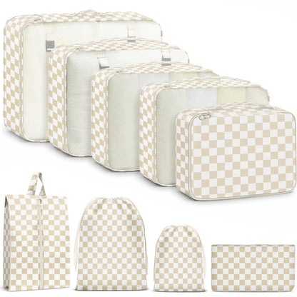 9 Set Packing Cubes for Travel Essentials - Lightweight Carry-On Luggage Organizer Bags with Shoe, Clothes & Laundry Bags for Airplane, Family & Business Travel, Leopard print