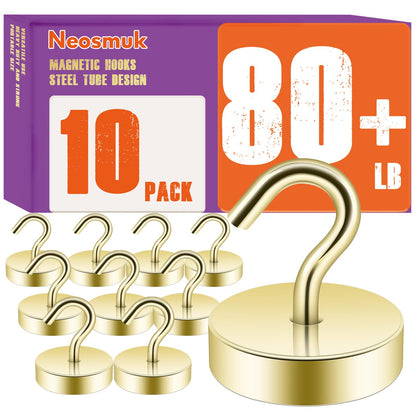 Neosmuk Magnetic Hooks Steel Tube Design for Cruise,80lb+ Black,10 Pack