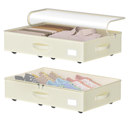 EE-RoomWorld Under Bed Storage with Wheels, No Assemble Required 5.5 inches height beige under bed storage bins,Low Profile Rolling Underbed Shoe Storage containers，dorm underbed storage drawers
