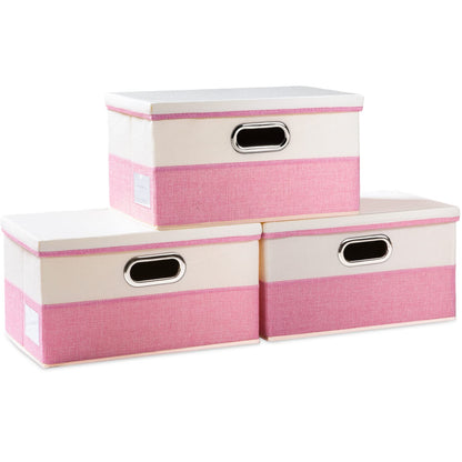 PRANDOM Large Collapsible Storage Bins with Lids [3-Pack] Linen/Cotton Blend Foldable Storage Boxes Organizer Containers Baskets Cube with Cover for Home Bedroom Closet Office Nursery(17.7x11.8x11.8)