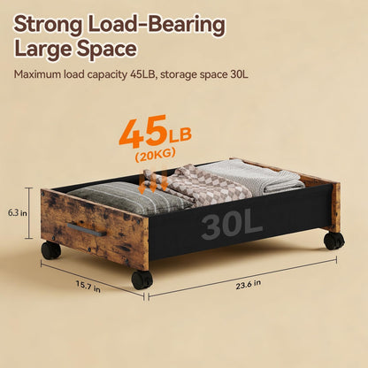 Wooden Under Bed Storage Drawer with Wheels for Space-Saving Storage