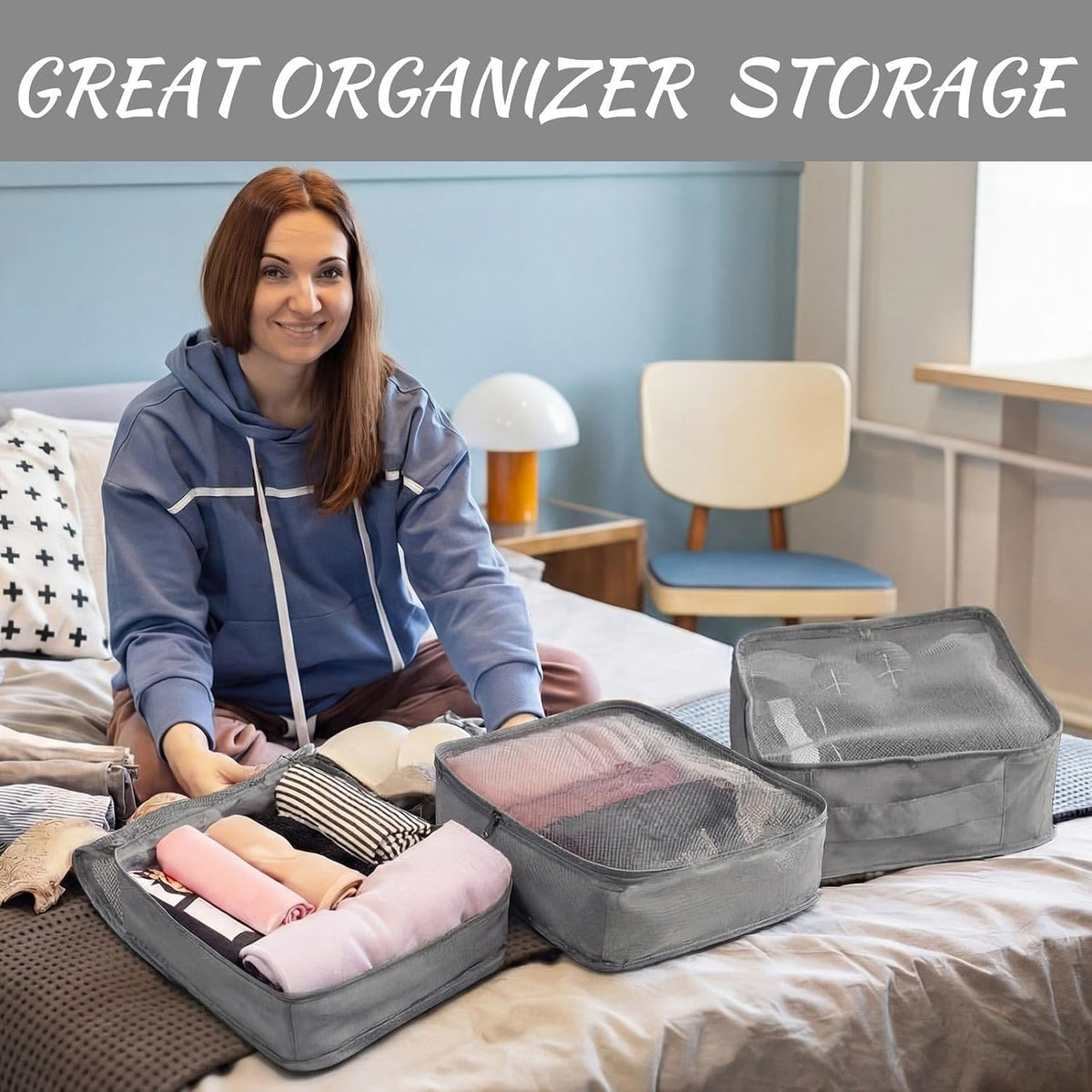 Silkfly 4 Pcs XL Packing Cube for Travel Luggage,Simple,Gray